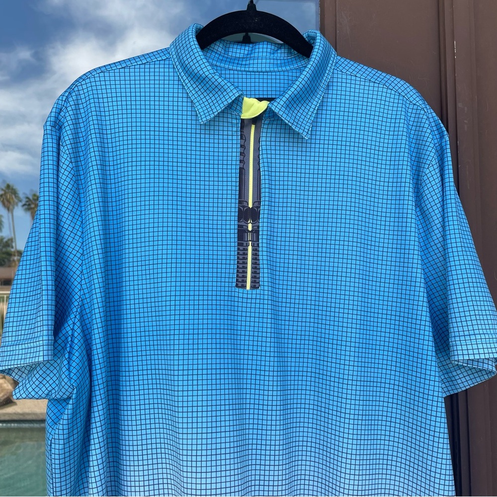 Jamie Sadock Black-to-White Ombre Checked Golf Polo XL